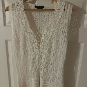Karen Kane White Crochet Knit Sleeveless Top
